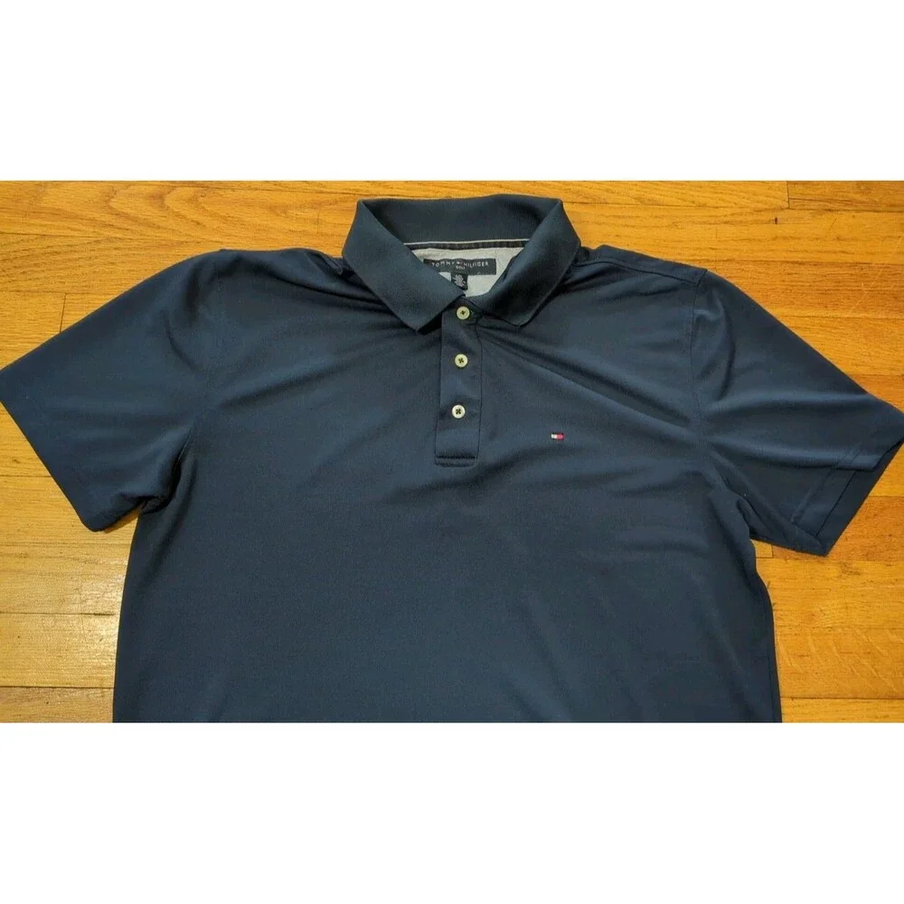 Tommy Hilfiger Performance Golf Navy Blue Polo Shirt Men’s Sz L Polyester EUC - Picture 3 of 6
